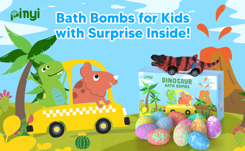 Dinosaur Bath Bombs for Kids with Surprise Toys Inside, 12