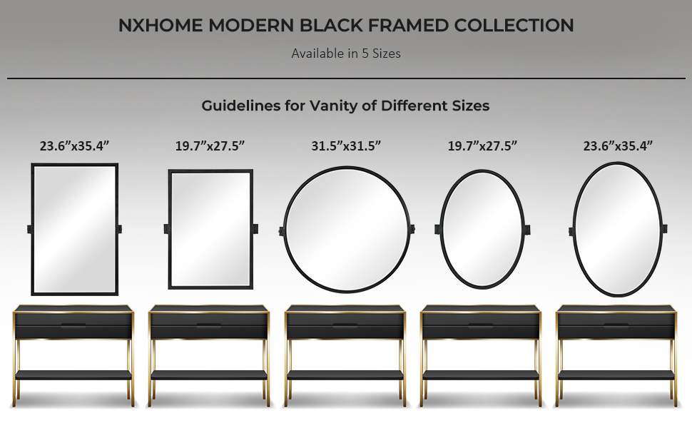 NXHOME 27.6X 19.7 inch Black Bathroom Pivot Mirror for Wall