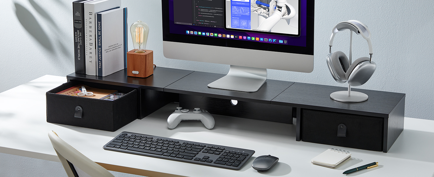 HUANUO Dual Monitor Stand with 2 Drawers