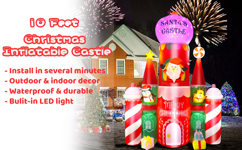 Kalolary 10 Ft Tall Christmas Castle Inflatables, Christmas Inflatable