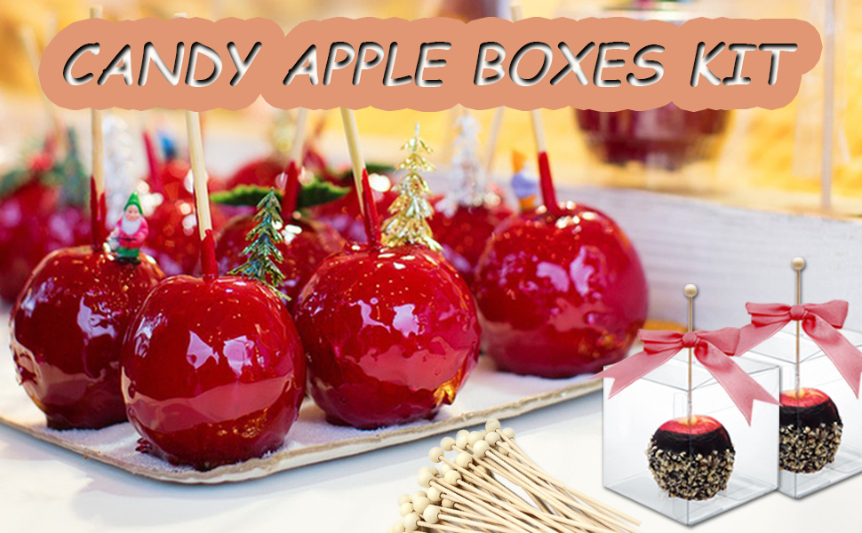 OSSIJAY 30 Packs Candy Apple Boxes with Hole, 4"x 4"x 4