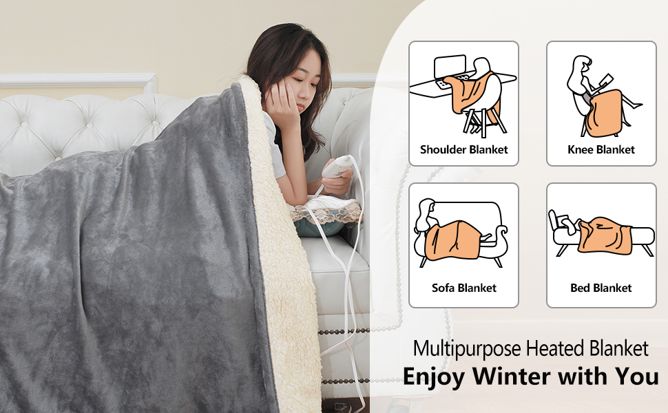 Heated Blanket, Large Electric Blanket Twin Size 62"x84" Flannel