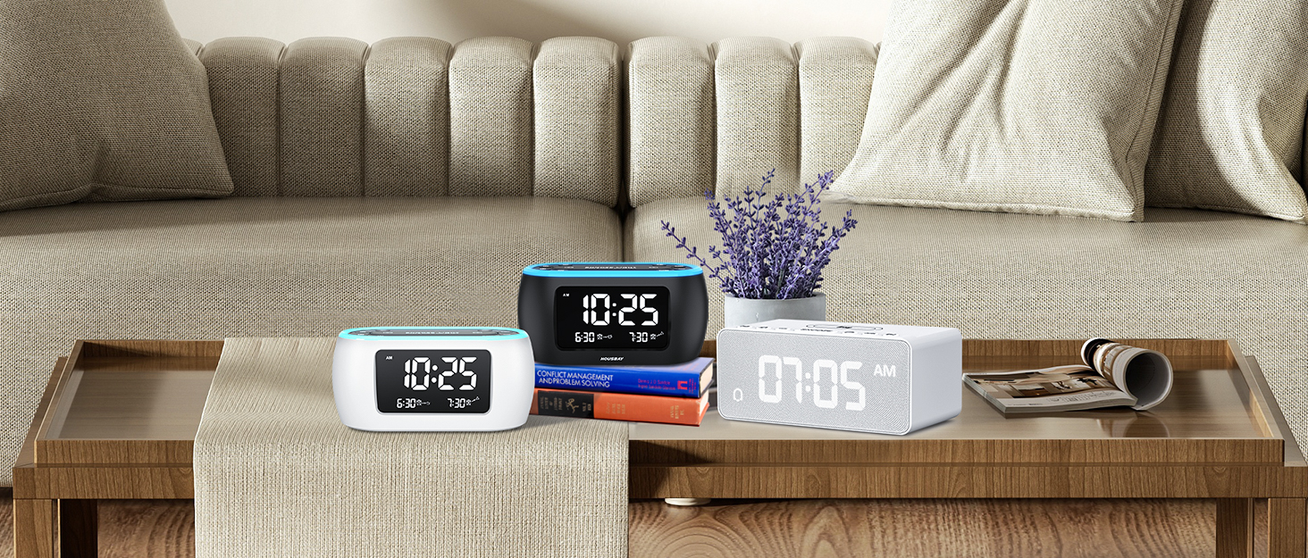 HOUSBAY Glow Small Alarm Clock Radio for Bedrooms with 7 Color Night