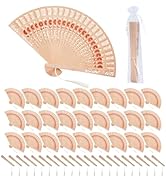 Witheeyou 50 Pack Wooden Folding Fan, Wooden Openwork Hand held Folding Fans, Chinese Sunflower P...