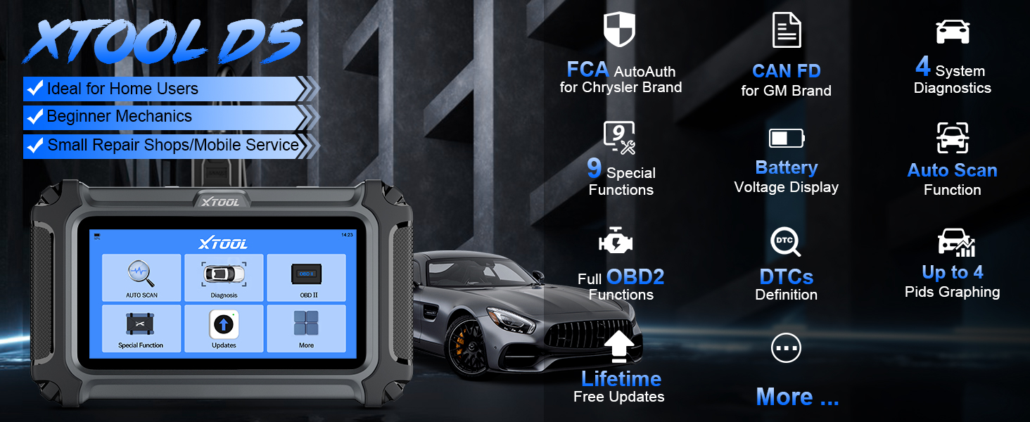 XTOOL D5 OBD2 SCANNER DIAGNOSTIC TOOL ABS SRS ENGINE TRANSMISSION LIGHT ON