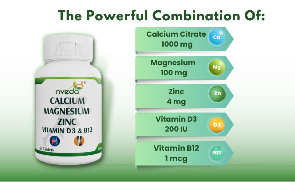 Nveda Calcium Supplement 1,000 mg with Vitamin D, Magnesium, Zinc