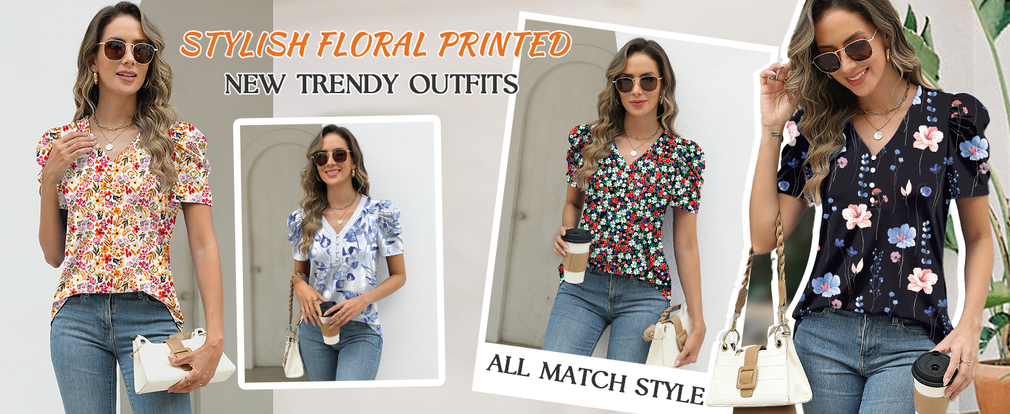 fashion floral tops summer short sleeve for women
