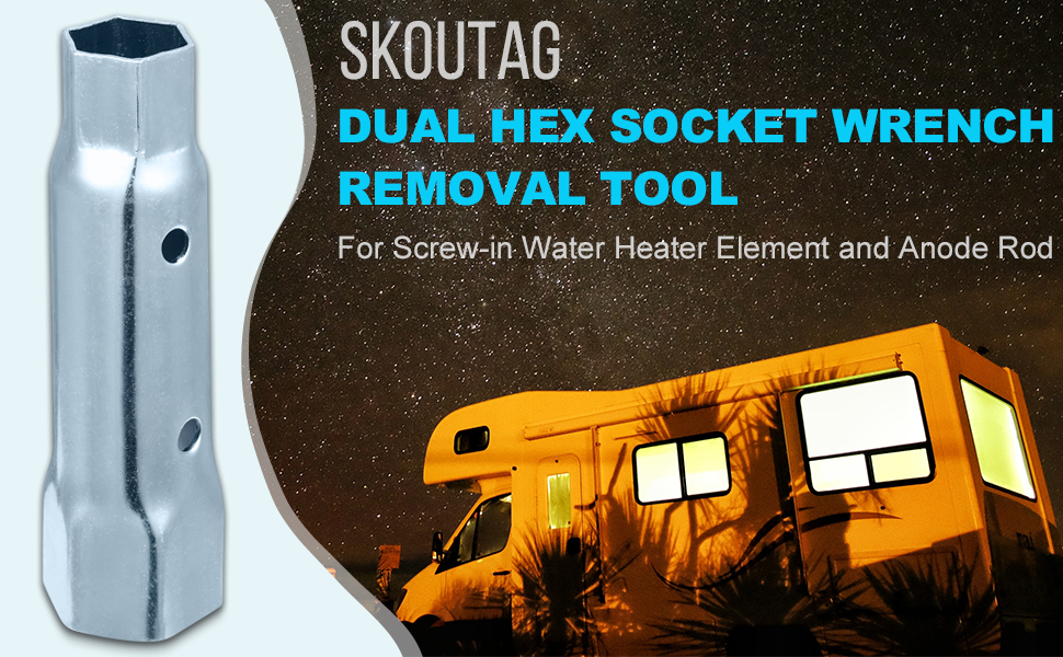 RV Water Heater Element Wrench Socket, Dual Hex Wrench