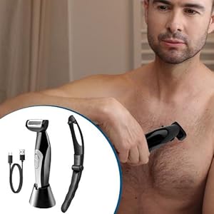 Collection of black grooming devices and accessories displayed against white background, including various trimmer attachments and styling tools.