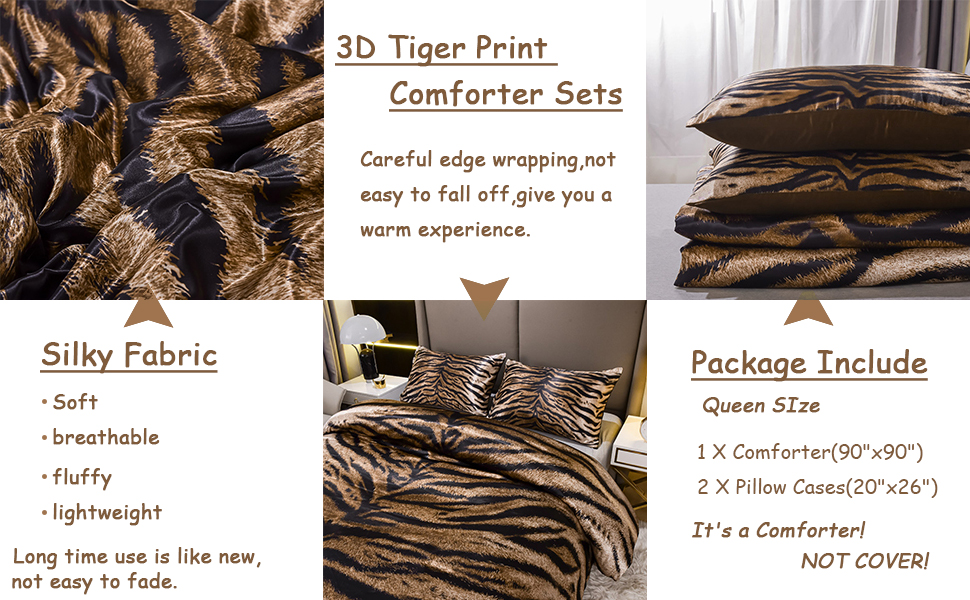 Ylehoc Tiger Print Silky Comforter Sets Queen Animal