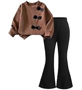 WDIRARA Girl's 2 Piece Outfits Long Sleeve Bow Sweatshirt Flare Pants Set