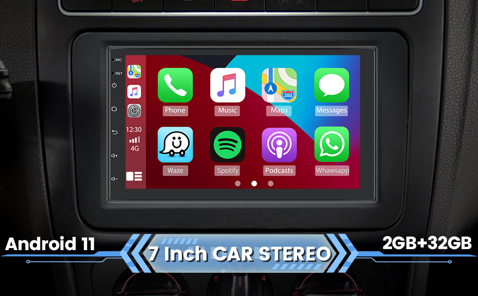 Hikity 7 inch Android 11 Car Stereo with Apple CarPlay and