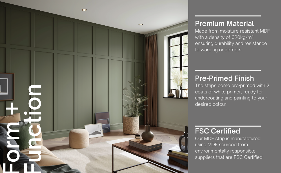 12mm MDF Pre Primed Wall Panelling Strips 100cm X 10cm CALL 07402100446 | UK