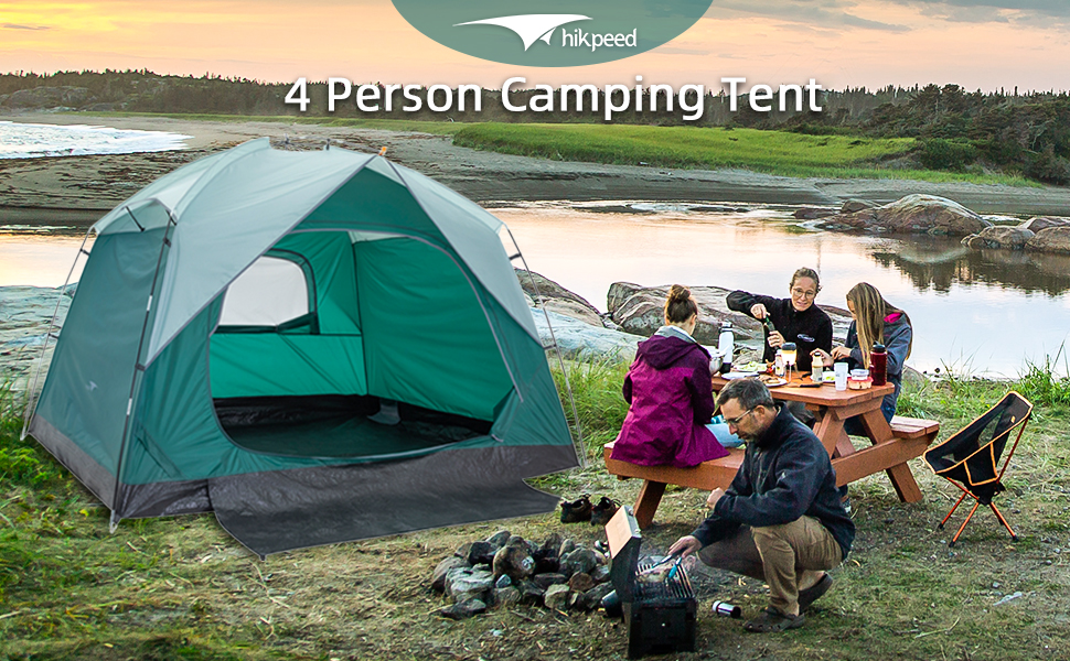 HIKPEED 4 Person Tents for Camping, 4 Man Large Cabin Tent, Easy Set Up