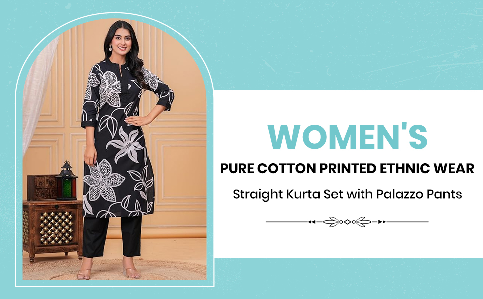 SPN-JGSP Women's Pure Cotton Printed Ethnic Wear Straight Kurta Set with Palazzo Pants