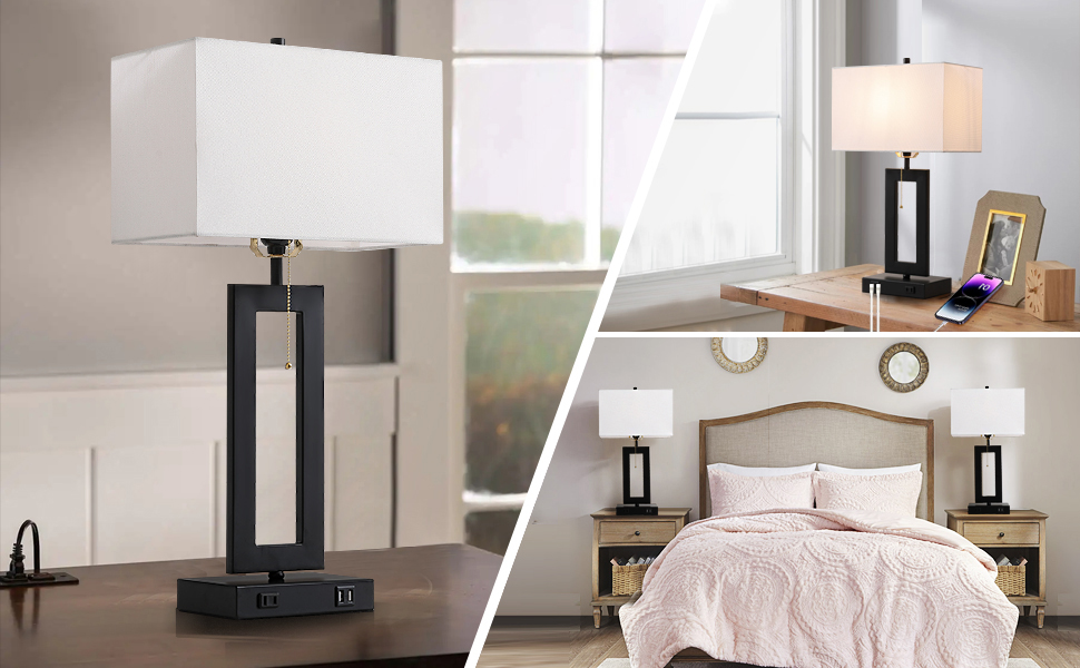 IBBIBABO Set of 2 Table Lamps with 2 USB Ports&AC Outlet, 22.5” Black