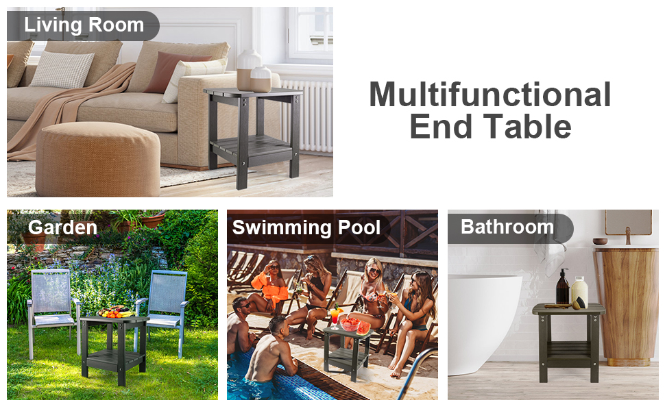 HaiZR Outdoor Adirondack Side Table Double Tier Patio Outdoor End