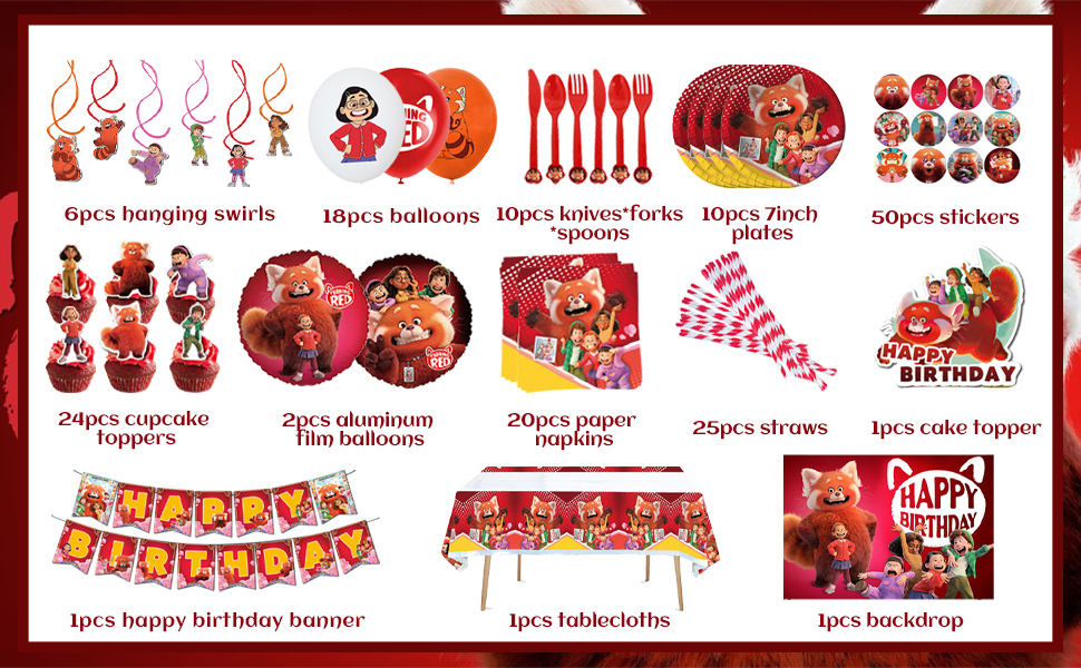 Turning Red birthday party supplies