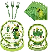 Yoyuspy Funny Pickle Party Decorations - 96PCS Pickle Plates and Napkins Forks Disposable Dinnerw...