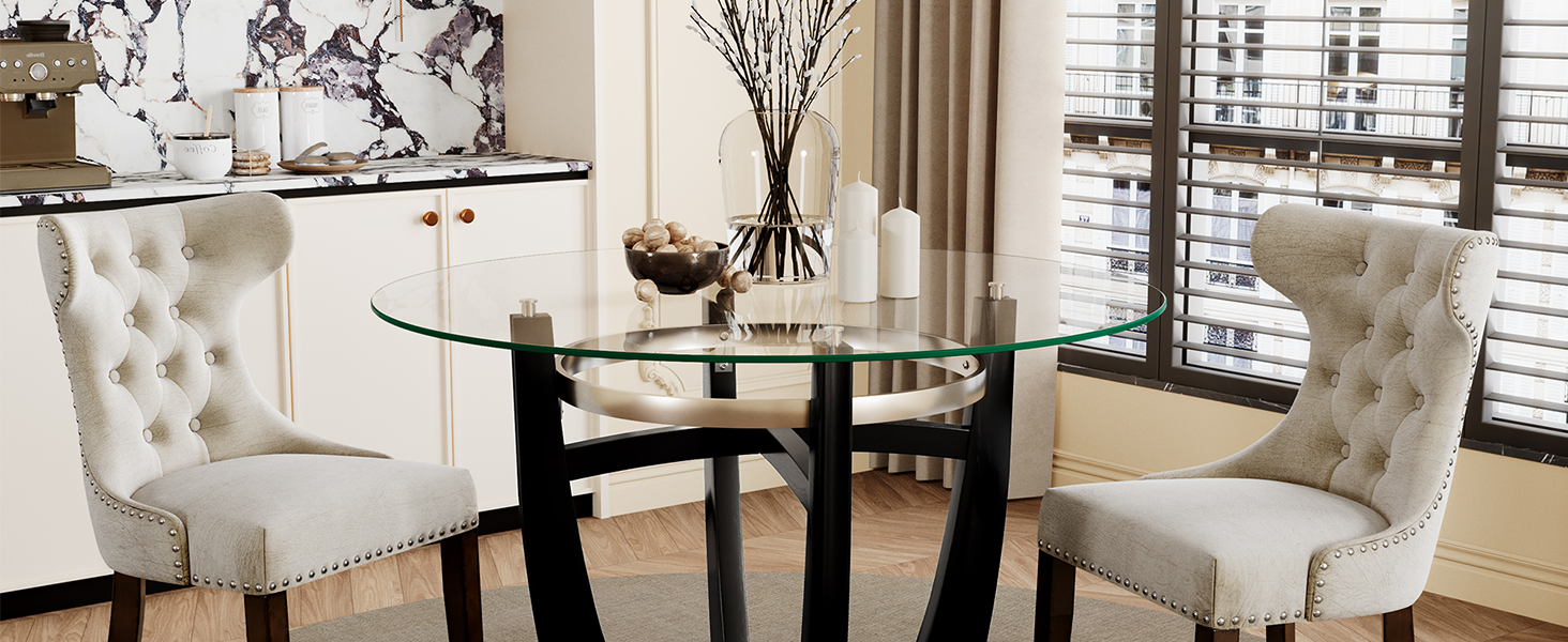 PADMA HOUSE Tempered Glass Dining Table Chair Set with 4