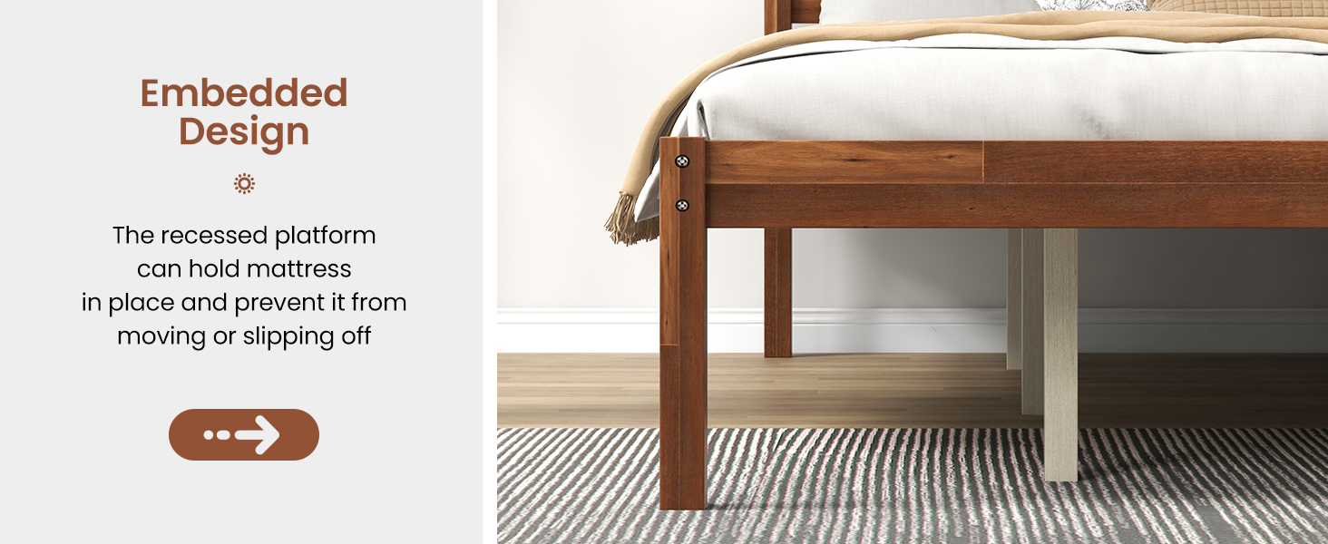 Giantex Full Size Wood Platform Bed with Headboard, Mid