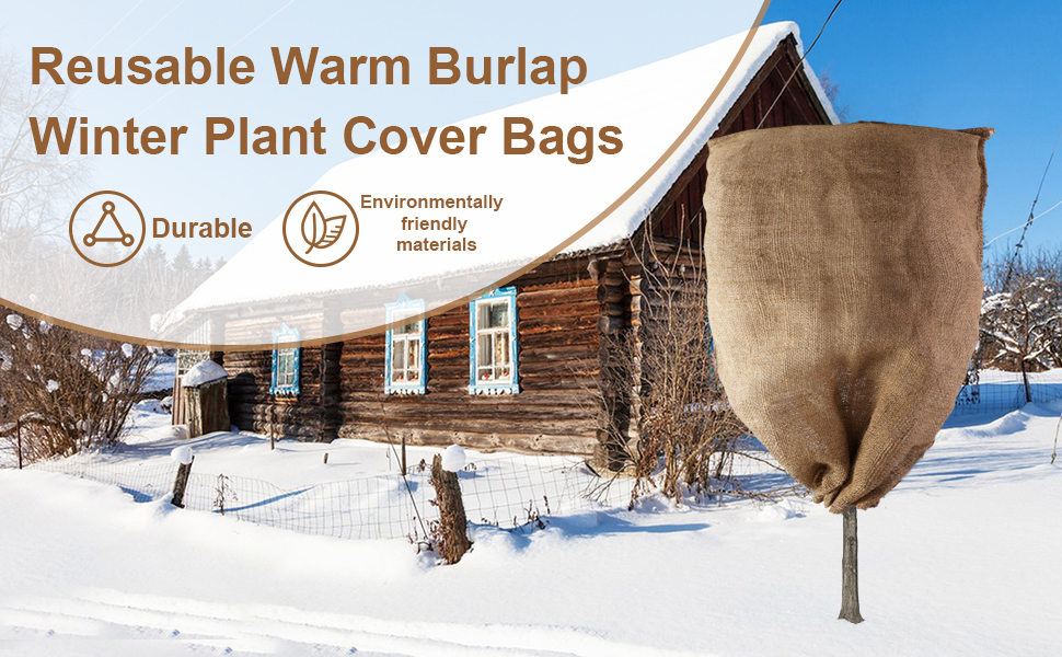 2 Pack Burlap Winter Plant Cover Bags23.6 × 39.4 inch Plant Frost Protector