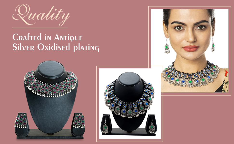 Oxidised Jewellery Necklace Set with Earrings for Women