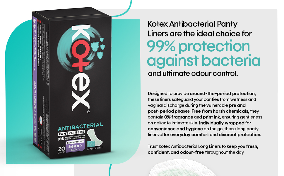 Kotex Antibacterial Panty Liners, 99 Protection from Bacteria Growth