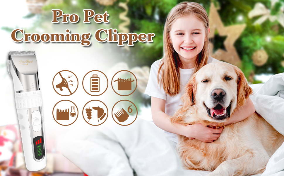 LiteBee Professional Dog Grooming Kit, 2200mAh Rechargeable, Cordless