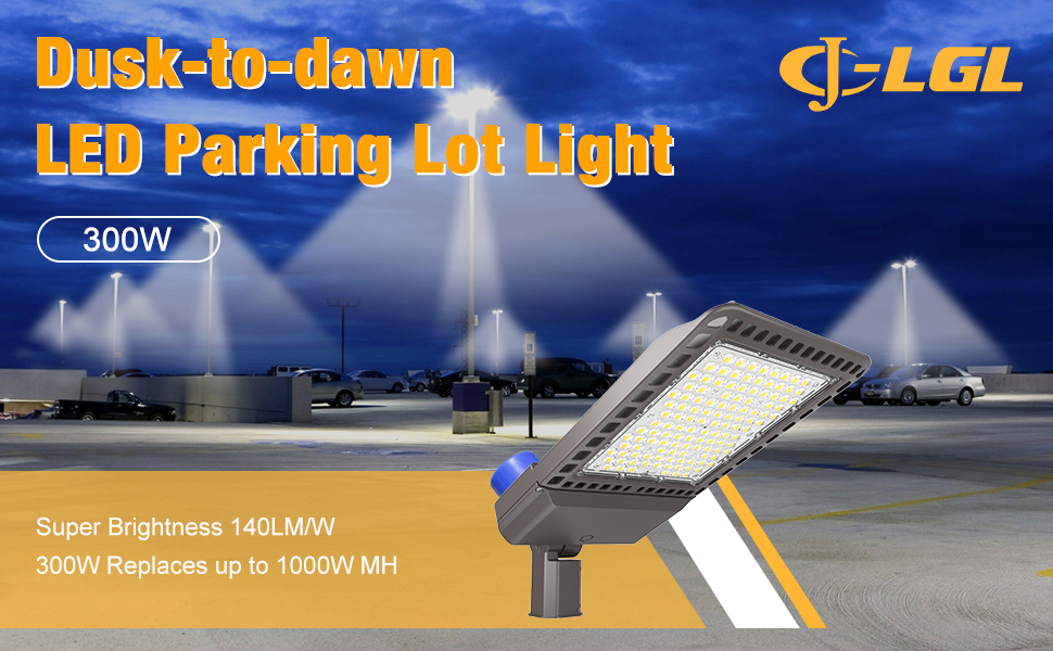 JCLGL LED Parking Lot Light 300W, LED Shoebox Light 42000LM 5000K