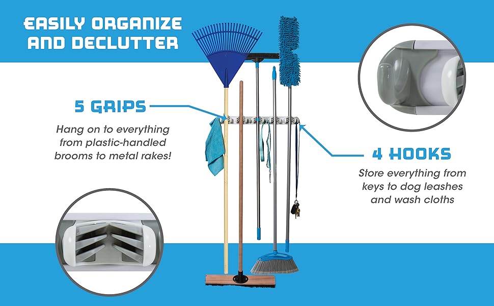 Grip & Store Broom Holder 5 Position, Easy Way to Organize, Organized Laundry Room