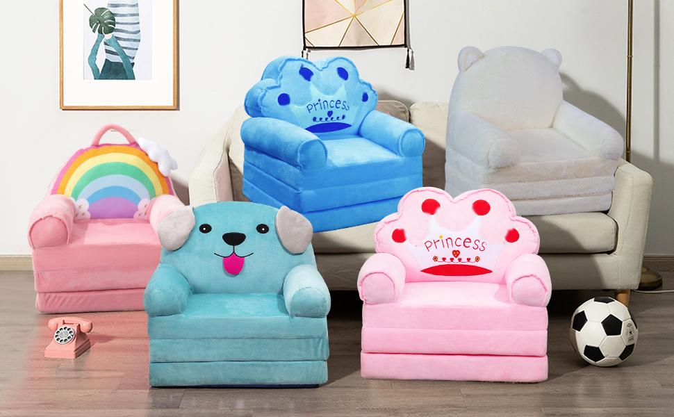BYBYME Kids Fold Out Chair Bed Foldable Toddler Chair Lounger for 13