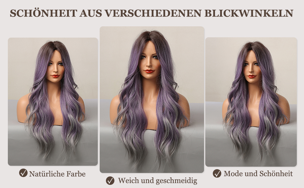 Esmee Ombre Lila bis Grau Perücken für Frauen