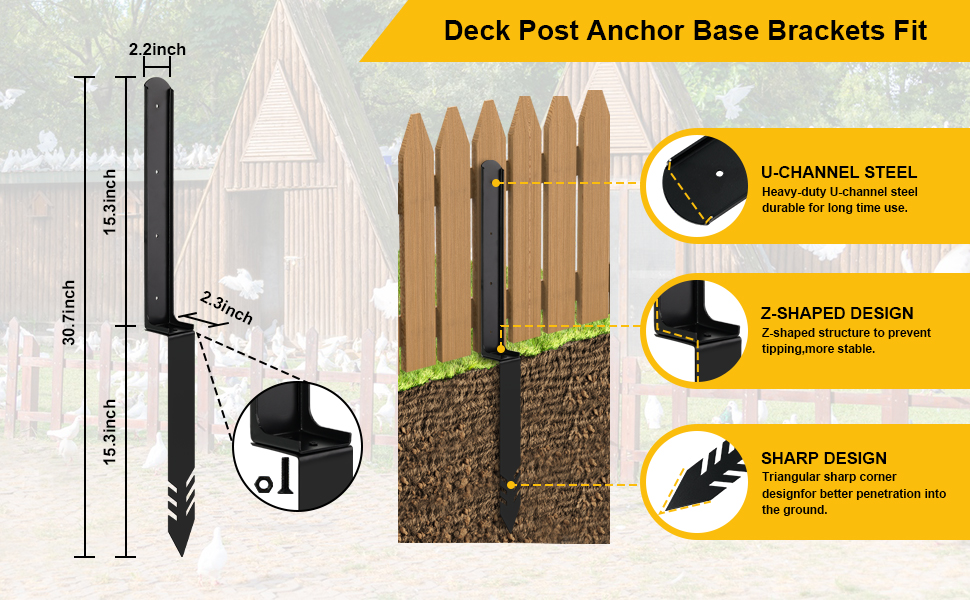 LOVYNO 4 Pack Fence Post Repair Kit 2.55Ft Fence Post