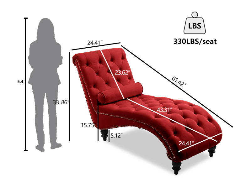 Hdxdkog Velvet Chaise Lounge Chair Indoor, ButtonTufted