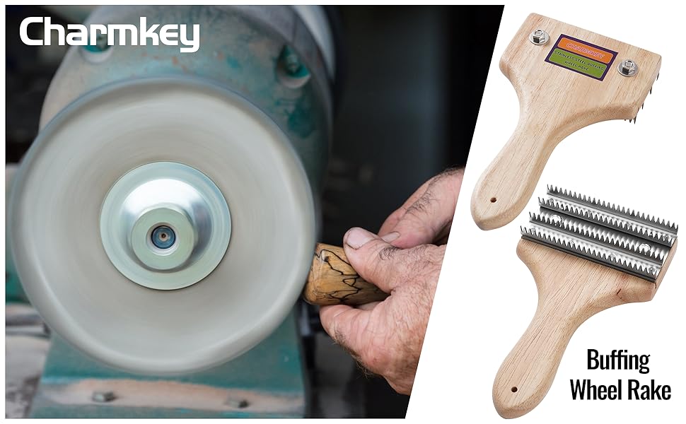 Charmkey OneHanded Buffing Wheel Rake, 73/4" Beech Wood