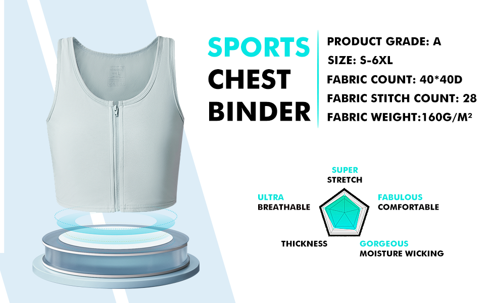 Trans Binder, Sports Chest Binder with Zipper Comfortable Flat Tank Top, Compression Shirts