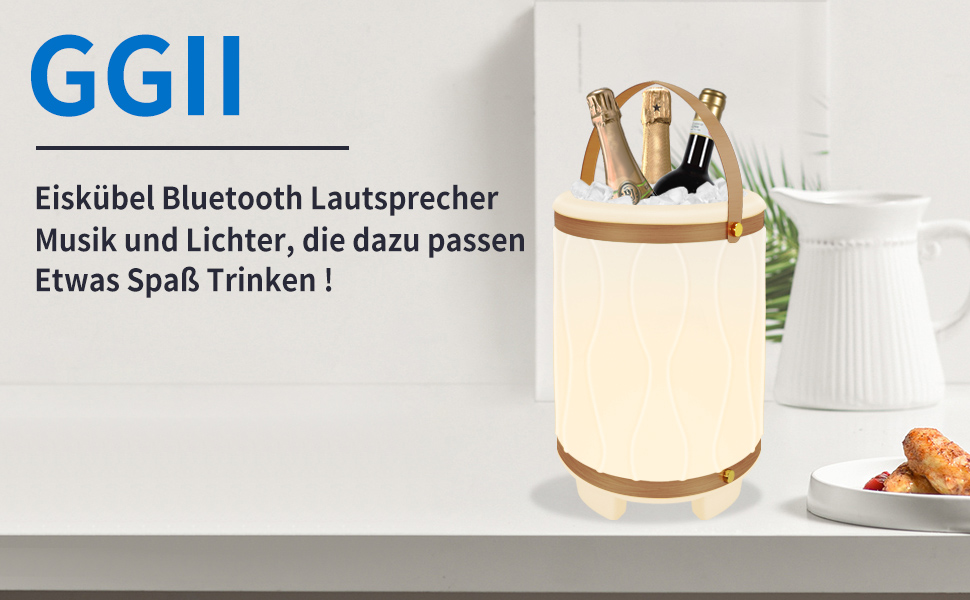 Ice Bucket Bluetooth Speaker with Light, Champagne Cooler Drinks Container Champagne Wine Beer