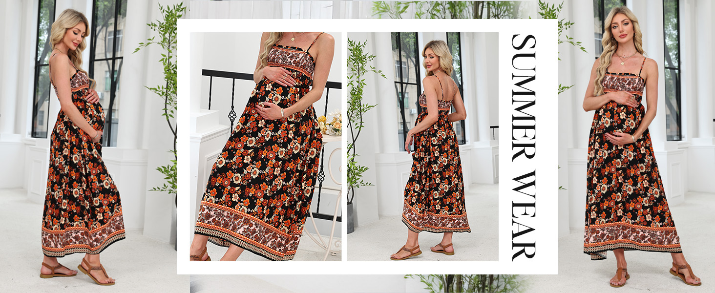 black floral summer maxi maternity dress