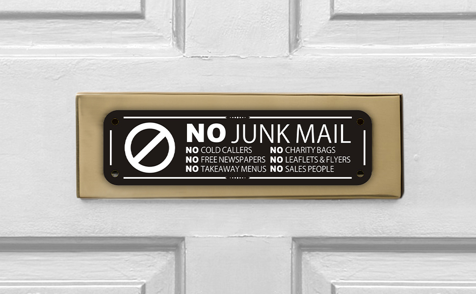 Goodvia 2x No Junk Mail Sticker for Letterbox 6.3x1.77inches Metal Aluminum Sign Self Adhesive