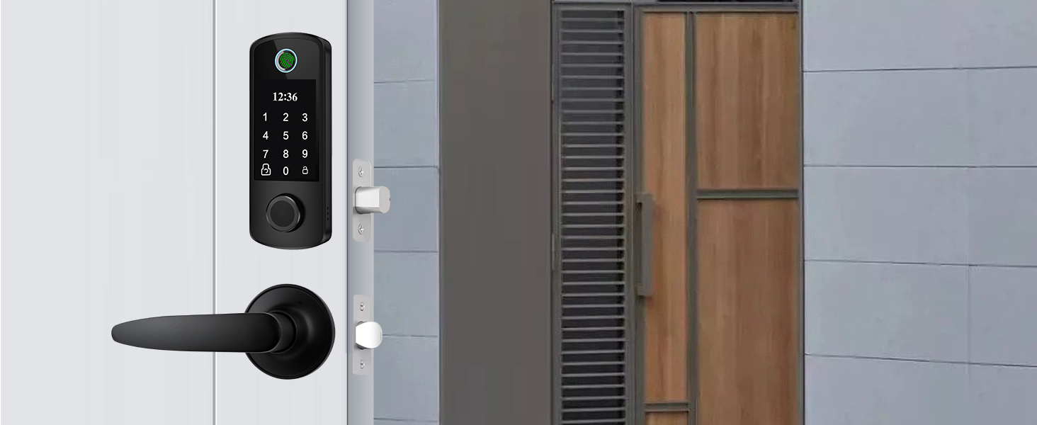 BEBASIA Fingerprint Door Lock with 2 Level Handles, Smart Door Lock