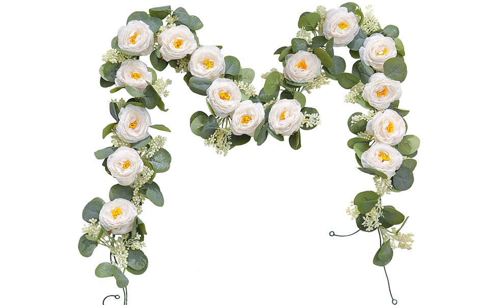maxkes 3 Pack Artificial Flowers Garland with 9 White Rose