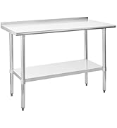 Chingoo Stainless Steel Table with Backsplash 24 x 48 x 34 Inches Food Prep Tables for Commercial...
