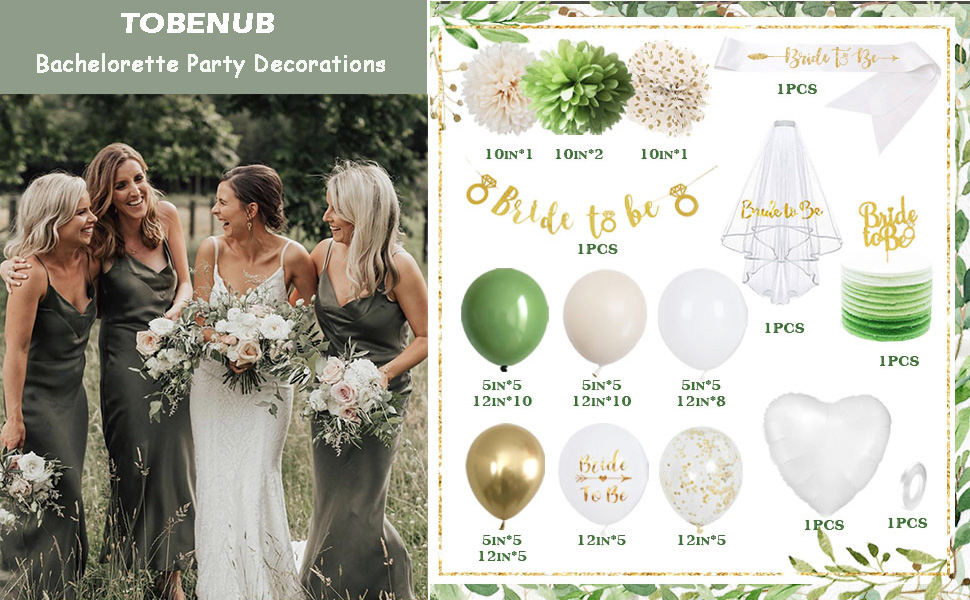 Bachelorette Party Supplies, Green Gold Bachelorette Party Decorations