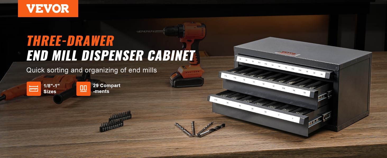 VEVOR End Mill Dispenser ThreeDrawer End Mill Organizer