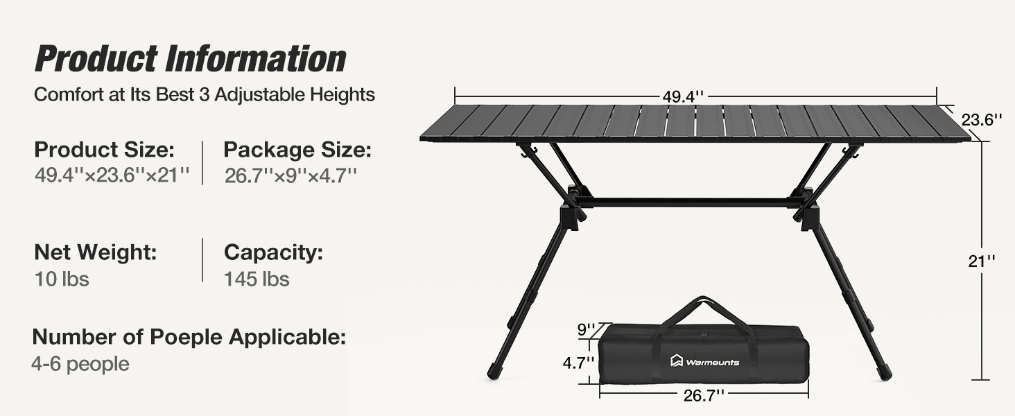 portable camping table with adjustable legs