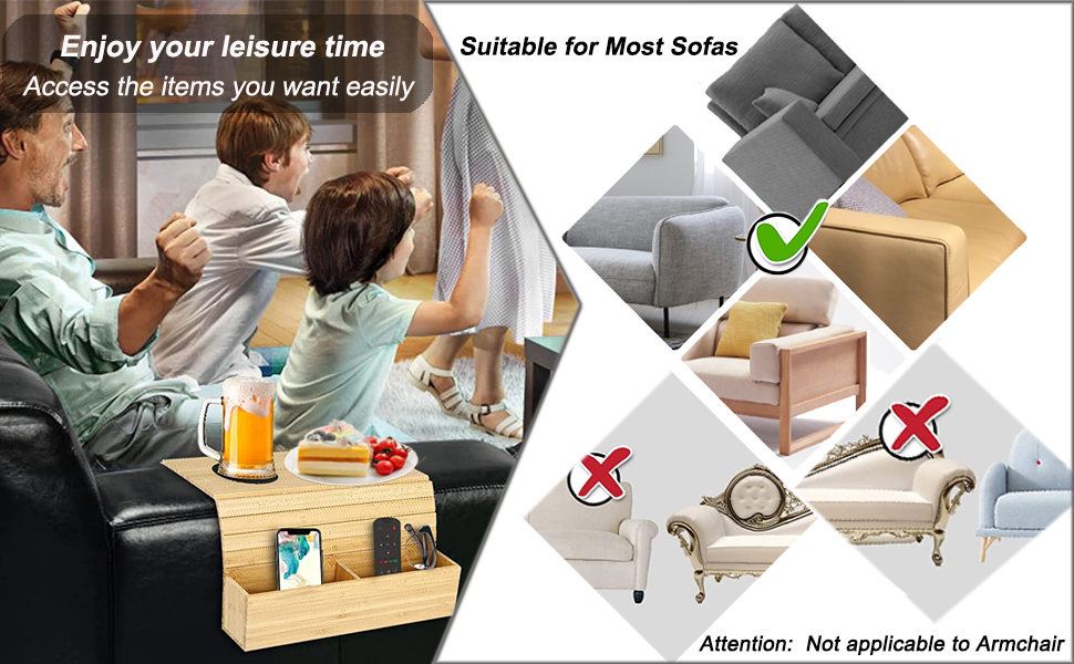 Nisorpa Sofa Arm Tray Bamboo Sofa Tray Couch Armrest Table Wooden