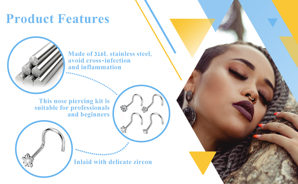 Nose Piercing Kit 20Pcs Professional Nose Piercing Kit 18G 20G Nose