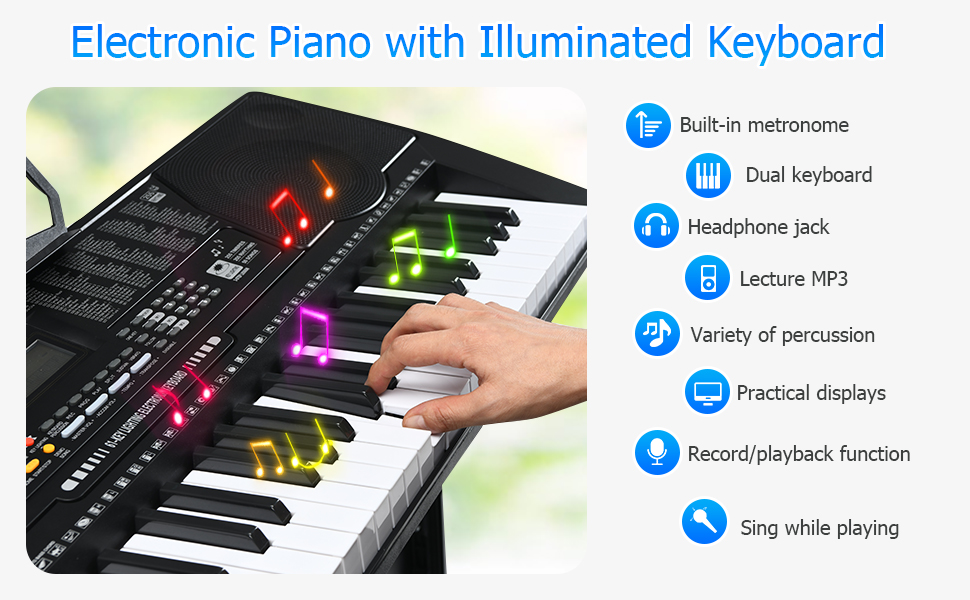 GYMAX 61 Key Digital Piano and Stool, Fullsize Electronic Keyboard