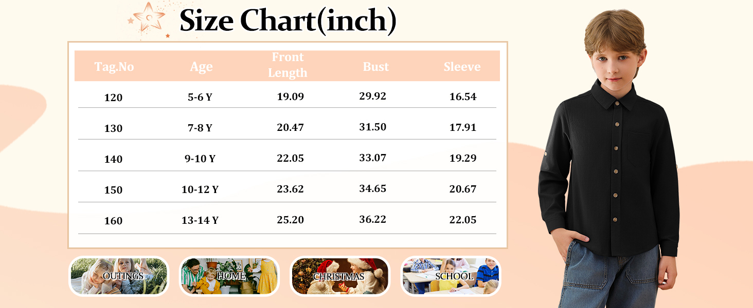 Boys' Linen Button Up Shirt Long Sleeve Dress Shirts Formal Uniform Cotton Dress Shirts